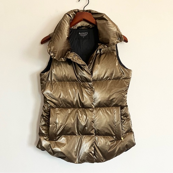 Athleta Downtown Gold Bronze Metallic Down Puffer Vest - Size Small - Like NEW! - Picture 12 of 13